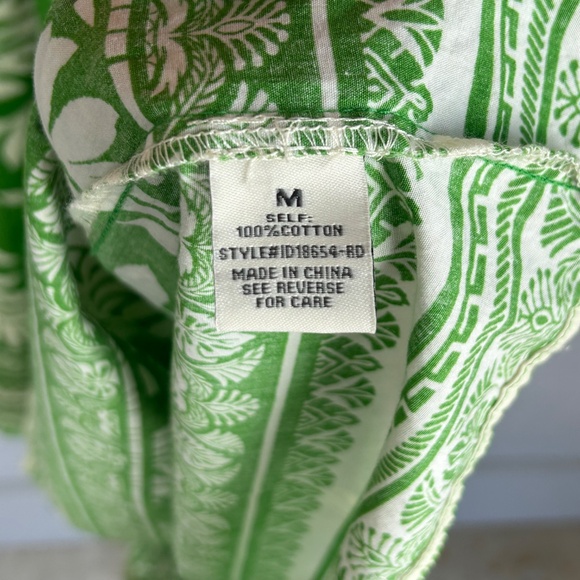 Aura maxi dress size M square neck puff sleeve Kelly green leaf print cotton - Picture 11 of 12